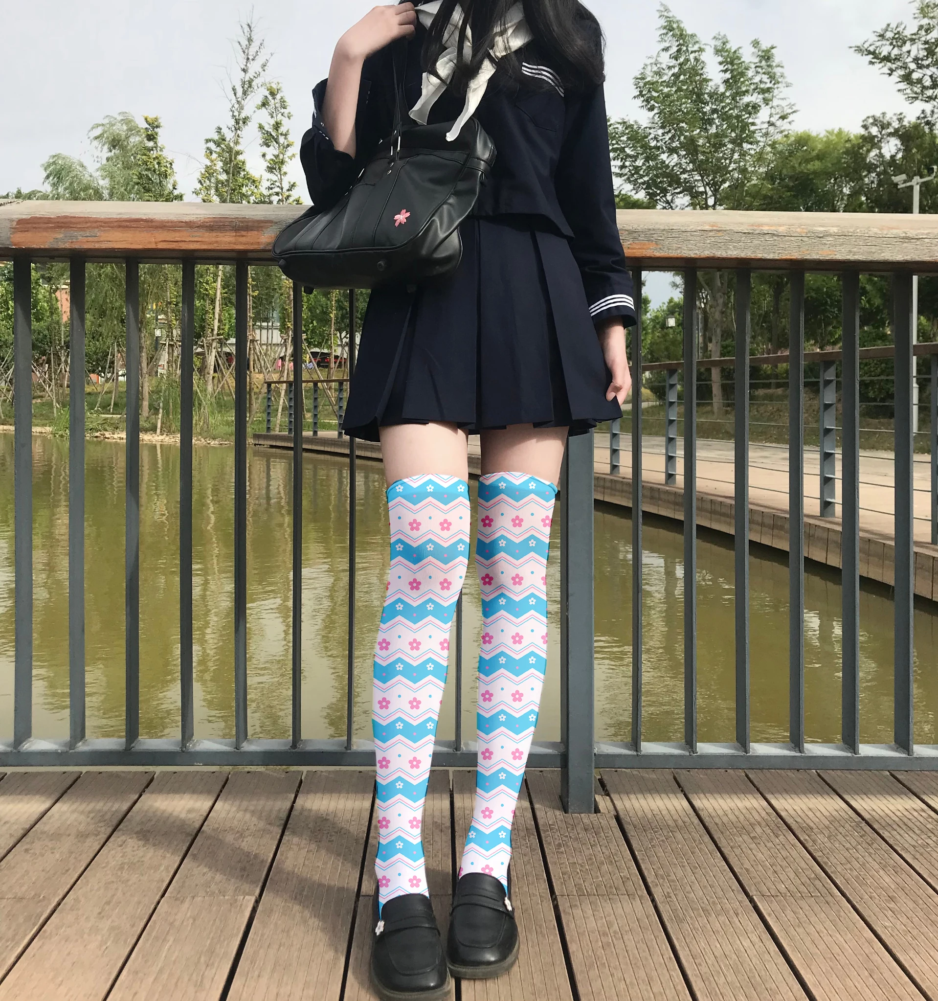 Cute and sweet loli stockings fashion 3d printing striped love Kawaii loli soft girl over the knee stockings women\'s stockings