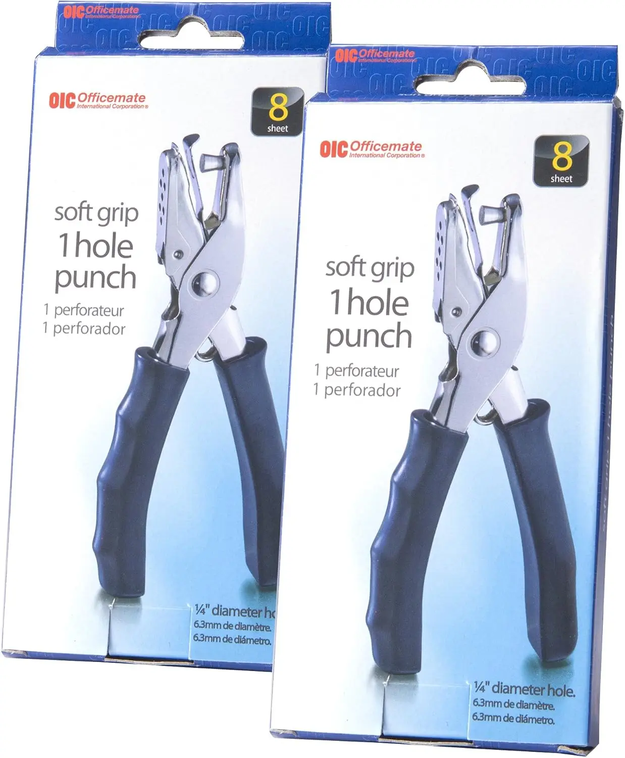 

Soft Grip Single Hole Punch, 8 Sheet Capacity, Black, Pack of 2 Paper Punches for Office Use