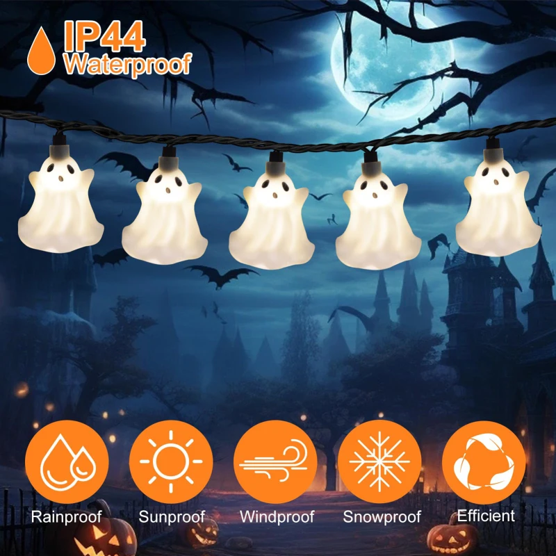 All Saints' Day Ghosts String Lights 8.5FT LED String Lights with 10 Cute White Ghosts Lights Home and Garden Decorative Lights