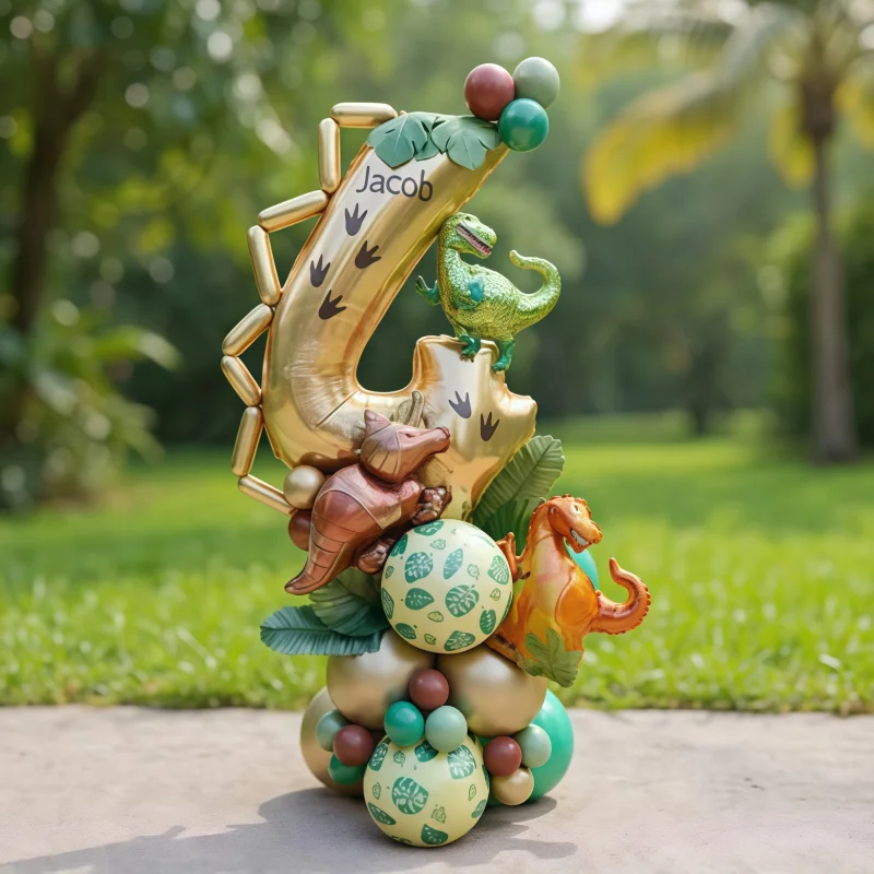 Conjunto de 38 Balões Temáticos de Dinossauro para Festa de Aniversário de Meninos, Decoração de Selva e Safari para Primeiro Aniversário, Inclui Balões de Dinossauro e Palmeiras