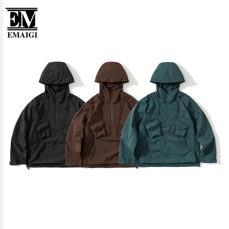 Mountain Outdoor Multi-pocket Loose Waterproof Hooded Jacket Men Women Fashion Streetwear Vintage Pullover Cargo Jacket Coat