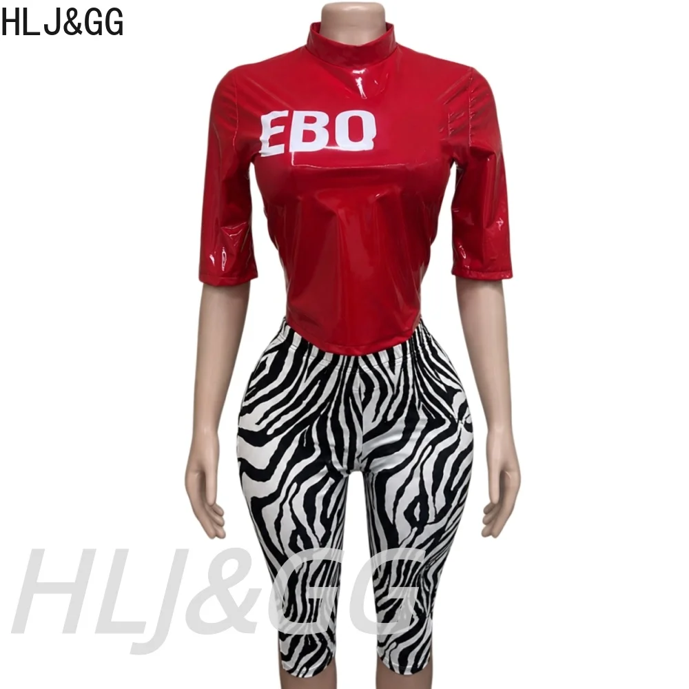 HLJ&GG Y2K Hot Girl Letter Print Streetwear Women O Neck Short Sleeve Slim Crop Top And Shorts Outfits Fashion 2pcs Streetwear view 3