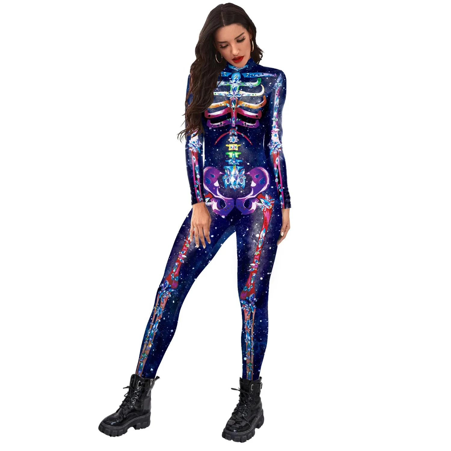 

2024 Women's Skull Skeleton Halloween Costume Jumpsuit Bodysuit Cosplay Bodysuit Outfit