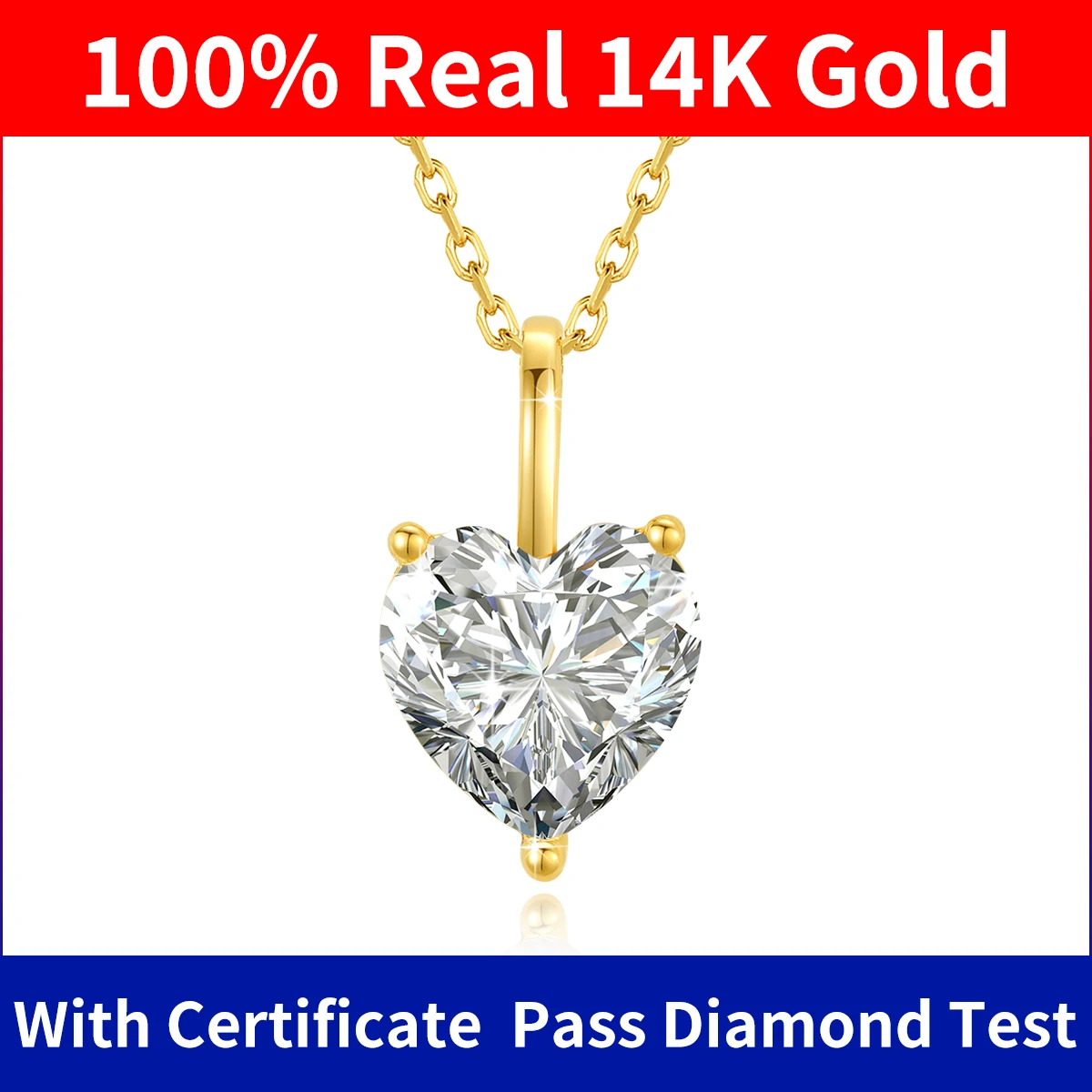 Szjinao 14k Gold Necklace Heart Moissanite 1ct 2ct 3ct AU585 K Gold Pendant Luxury Wedding Jewelry With Certificate Wholesale