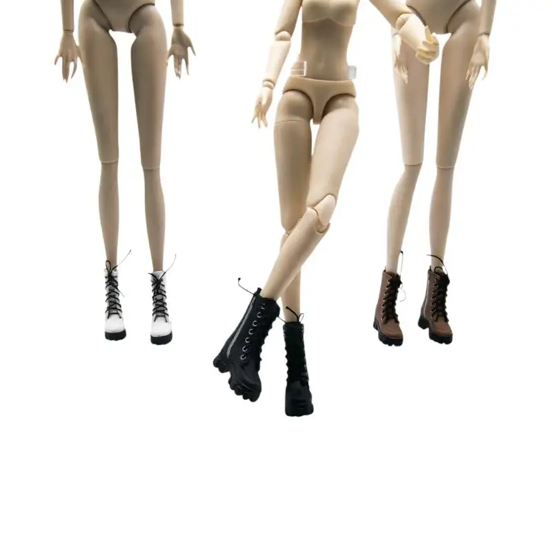 1/12 Doll High Ankle Boots 1 Pair Lace Up Side Zipper Thick Sole Mini Shoes for Doll Hobbyist DIY Dress Up