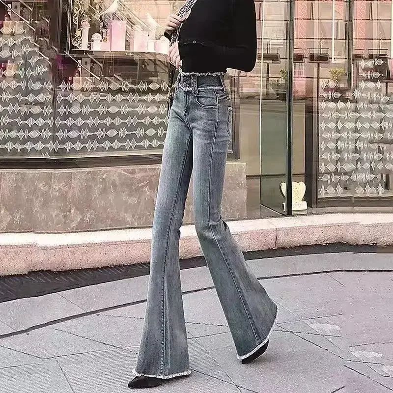 and Capris Trousers Slim Fit Womens Cropped Jeans Skinny Denim Pants for Women Retro Shiny Harajuku Fashion Clothing Spring Z R