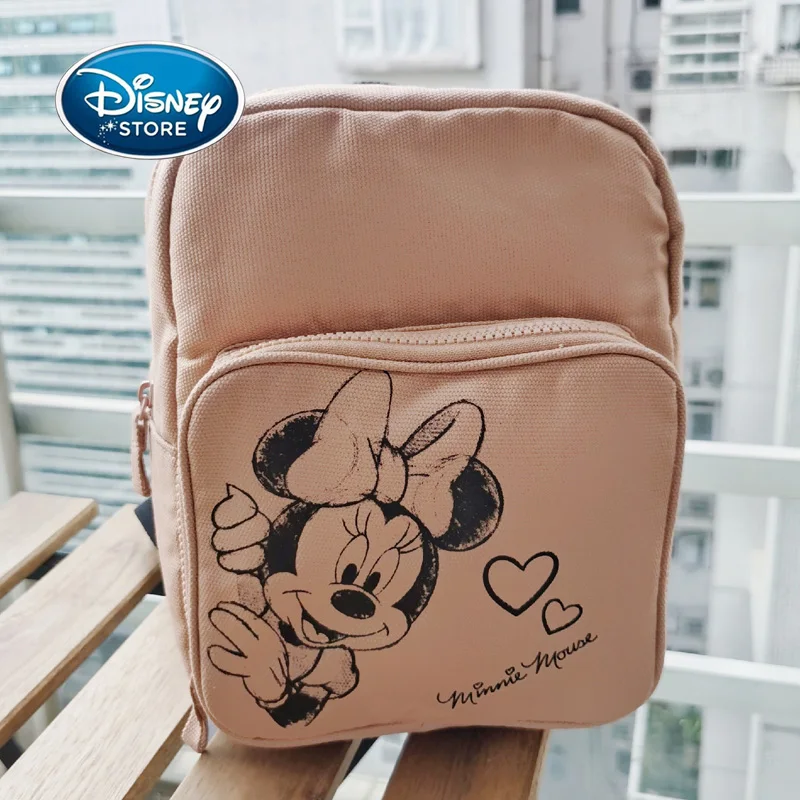 Disney Vintage Dark Pink Girl Canvas Backpack Sketch Minnie Mouse Cartoon Print Kids Backpack Brand Mini Baby Square Schoolbag