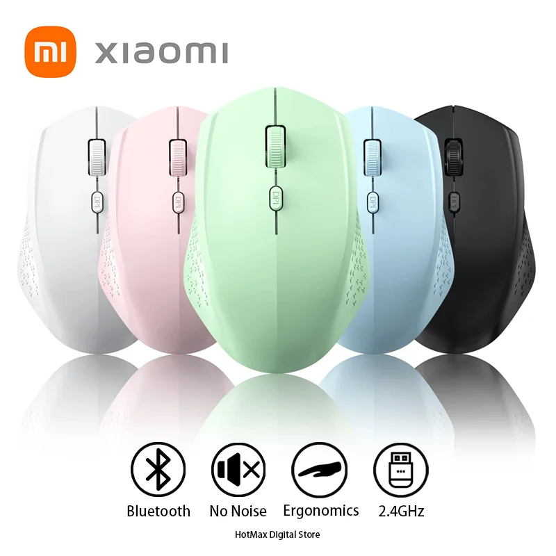 Xiaomi mouse sem fio bluetooth modelo duplo tipo-c recarregável ergonomia 1600 dpi legível 2.4ghz silêncio para jogos de escritório