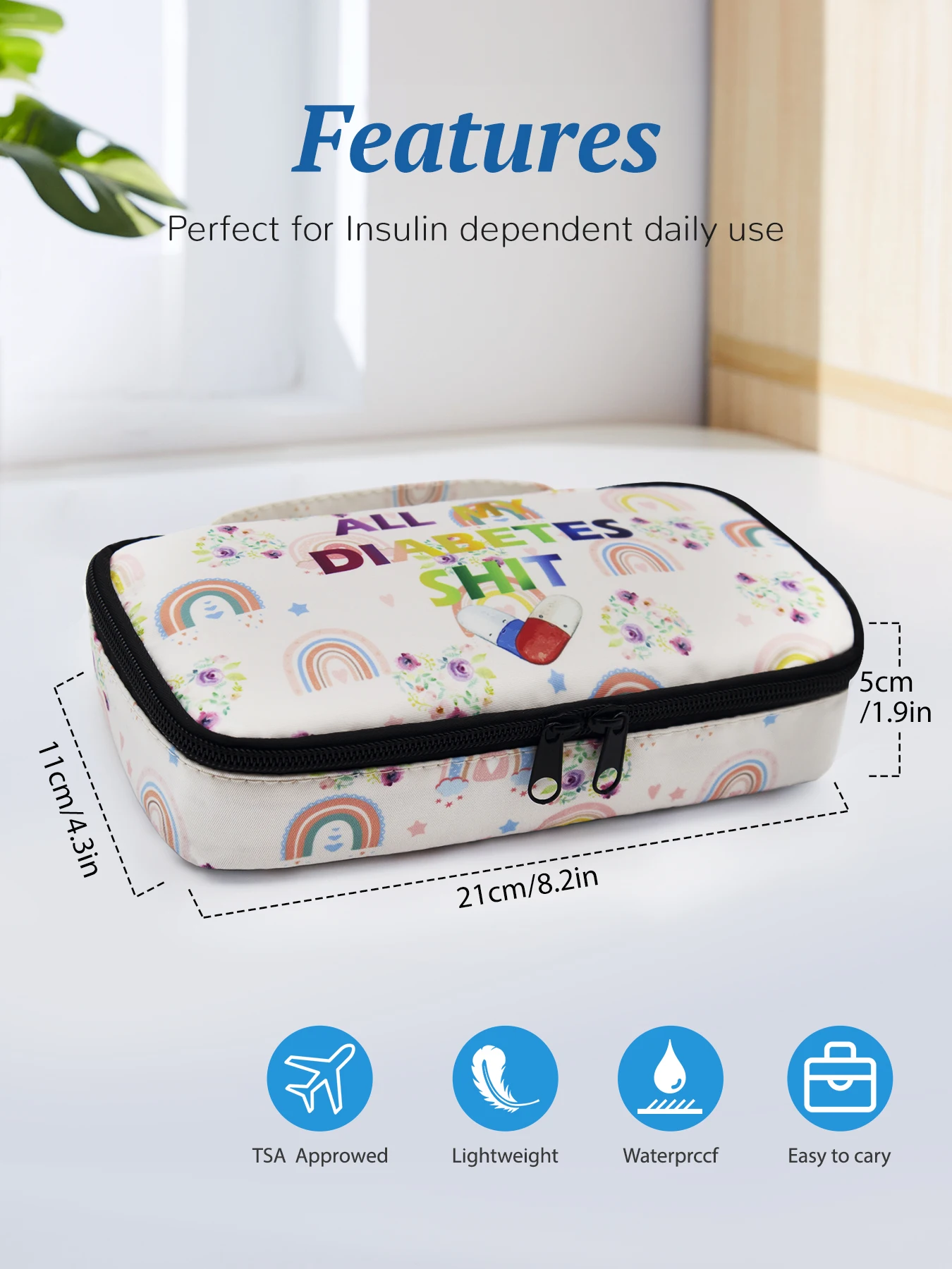 Rainbow Pattern Portable Insulin Insulated Storage Bag For Travel, Diabetic Patients Insulin Storage Box Large size