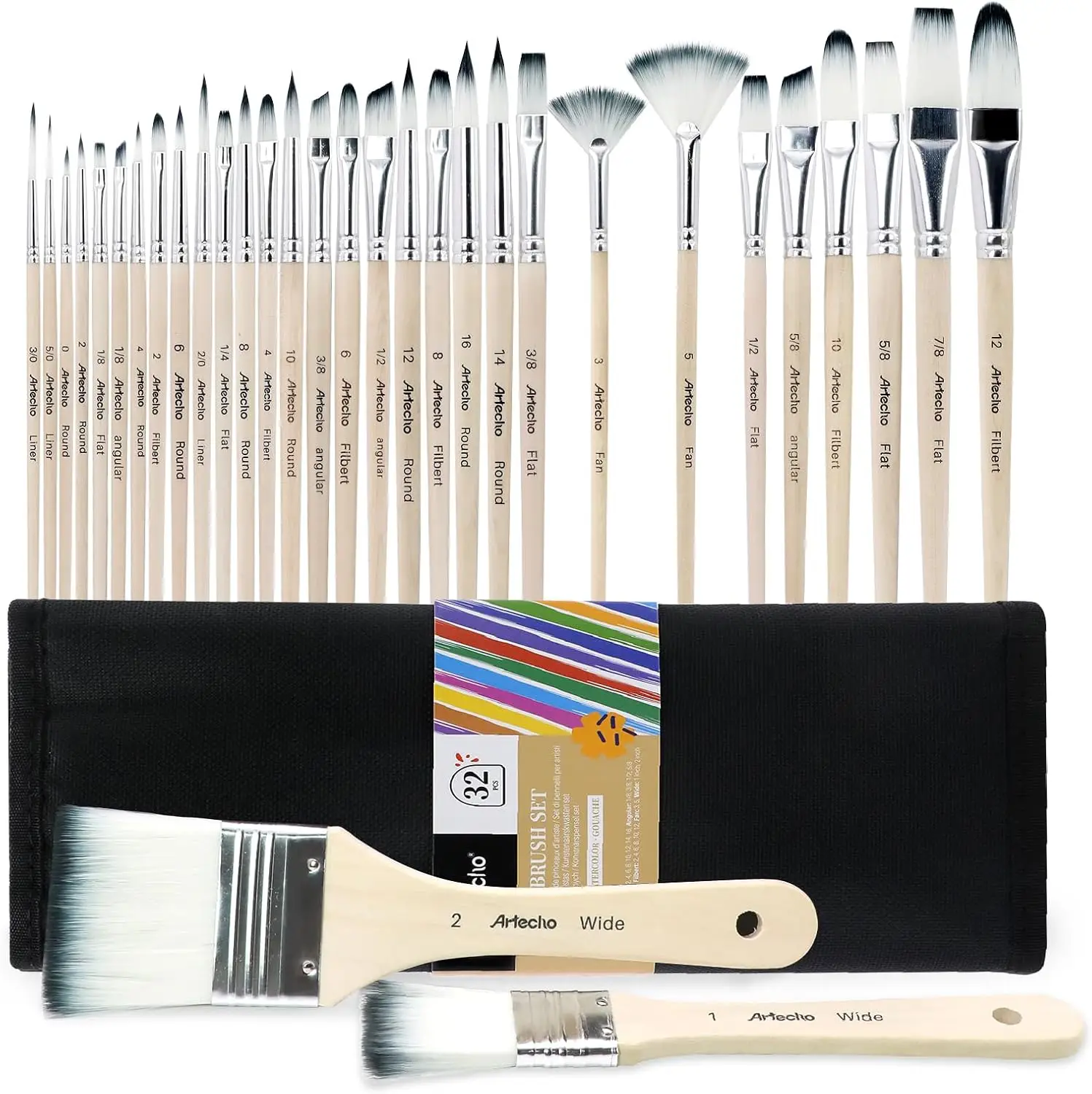 32 Pcs Acrylic Paint Brushes Set, Artist Painting Supplies Kit with Case - Professional Tools for Oil Watercolor Gouache Canvas Rock