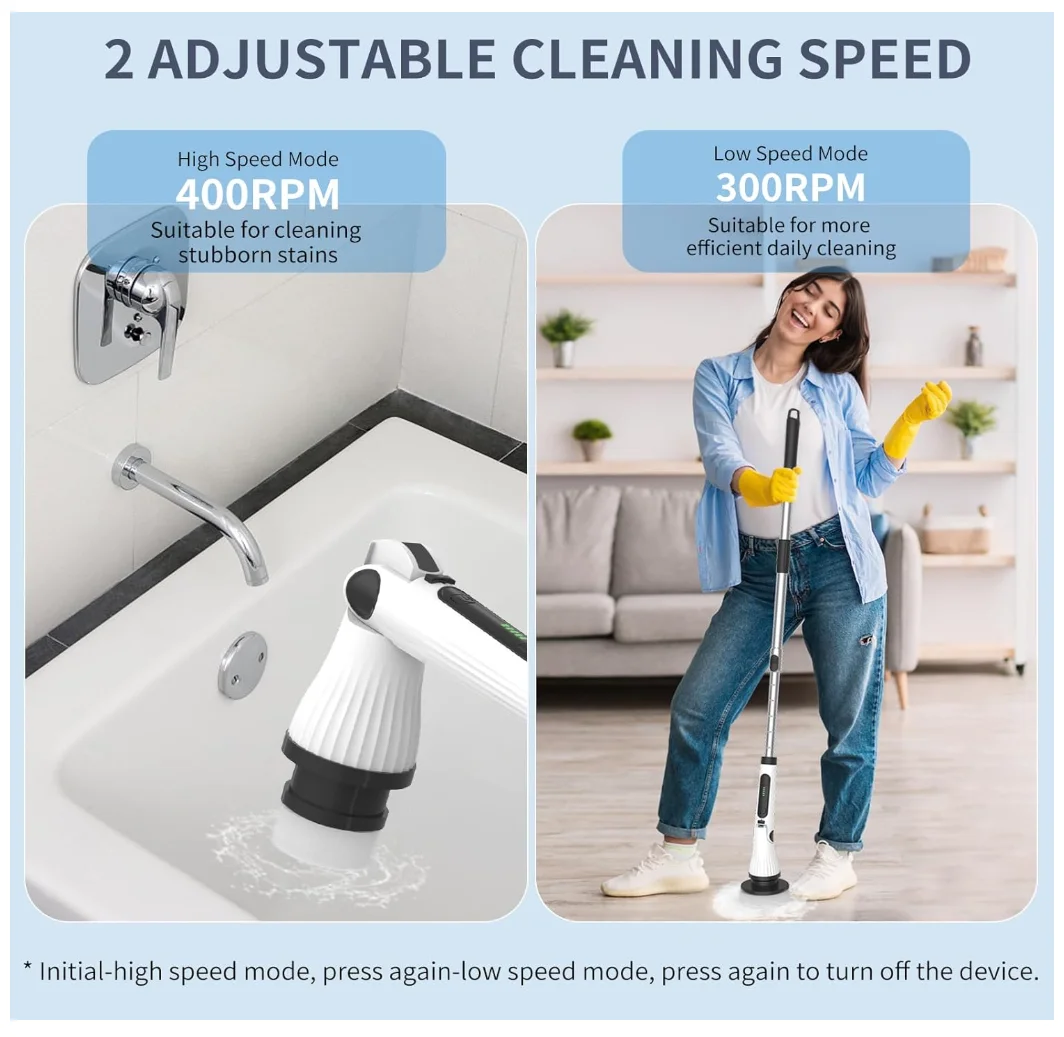 Elettrico senza fili per Spin Scrubber Spazzola per la pulizia del bagno senza fili per doccia Vasca da bagno Uso domestico Metallo/Celle per pavimento