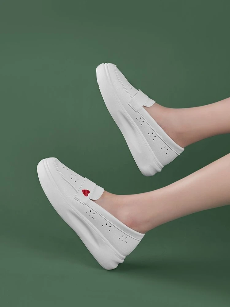 Women Thick Sole Hollow Out Nursing Shoes White Sneakers Comfortable for Long Standing Spring Autumn Casual Flats Korean Style