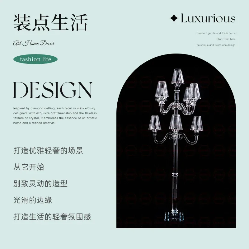 Cross-border tall European simple nine-head candle holder outdoor windproof crystal candle holder wedding props decorative light