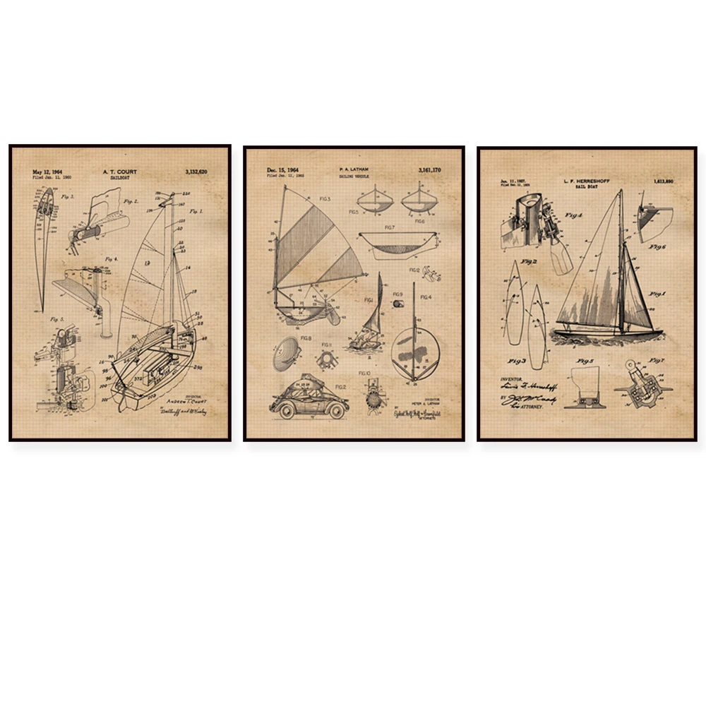 

Vintage sailing boat patent print poster, sailor gift, yacht anchor, ship wheel, sailing plan, nautical wall art, canvas paintin