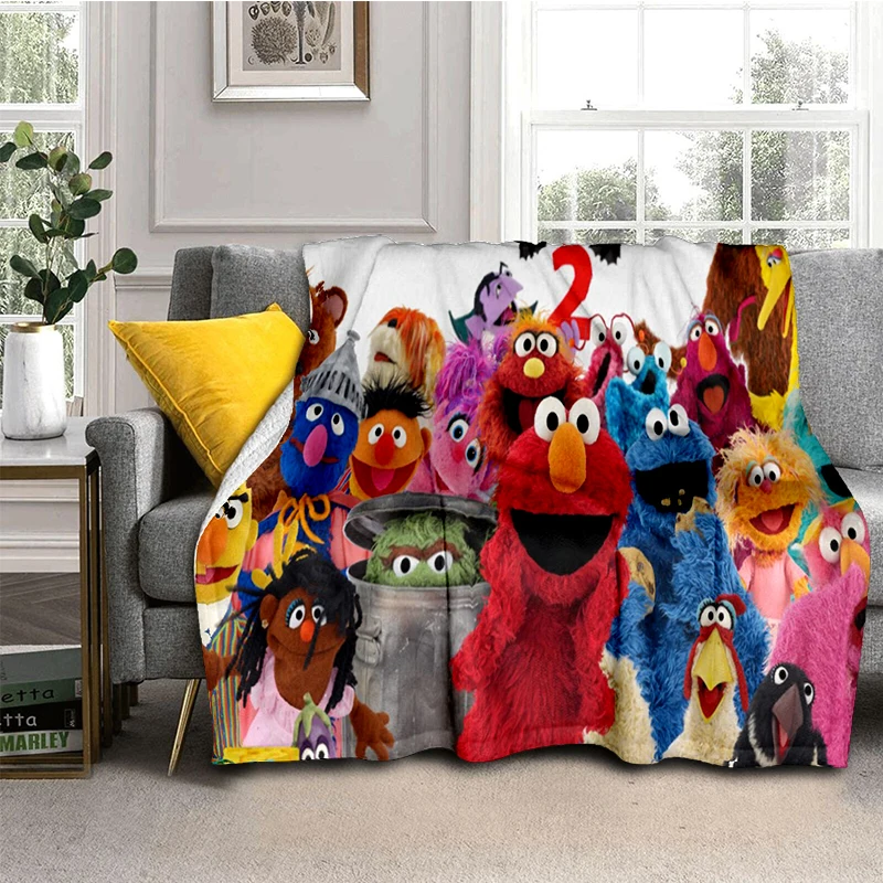 S-Sesame Street TV Cute Cartoon Flannel Blanket Soft Warm Throw Blanket for Bedroom Living Room Bed Travel Camping Picnic Gift