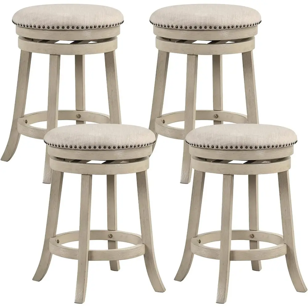 

Swivel Bar Stools Set of 4, 26.5-inch Height Upholstered Round Barstools with Wooden Seat and Footrest, Back Solid Wood Counter