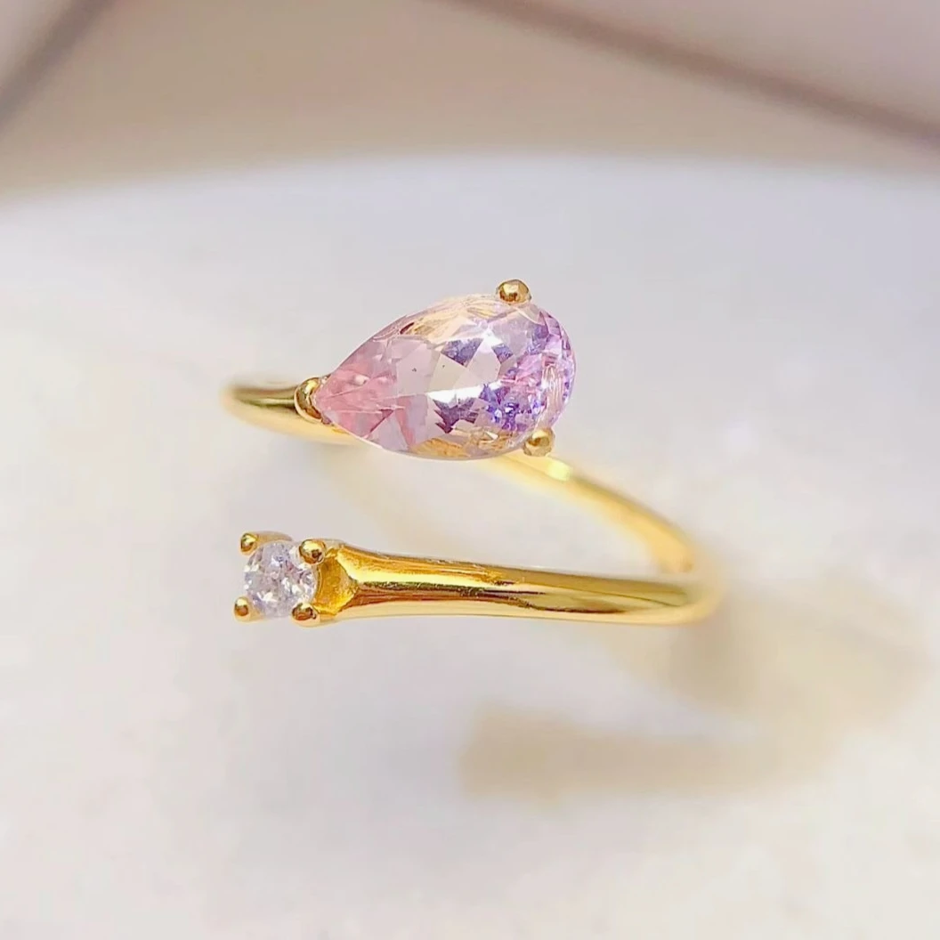 

Кольцо из настоящего стерлингового серебра с натуральным морганитом 5х7 мм, с сертификатом, регулируемое, серебряное кольцо с морганитом