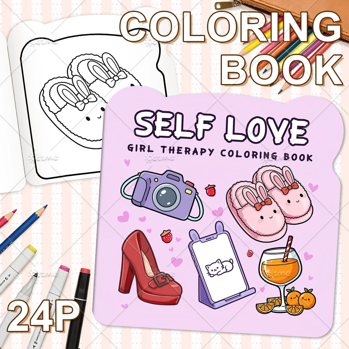 SELF LOVE GIRL THERAPY Irregular Patterns Coloring Book for Adults Cute Drawing Book Perfect Gift for Party and Birthday