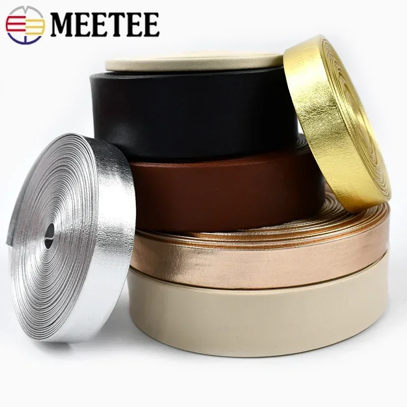 10M 5-50mm Leather Ribbon Strap for Pillow Edge Banding Gold Silver Synthetic PU Webbing Necklace Decoration Bows Band Material