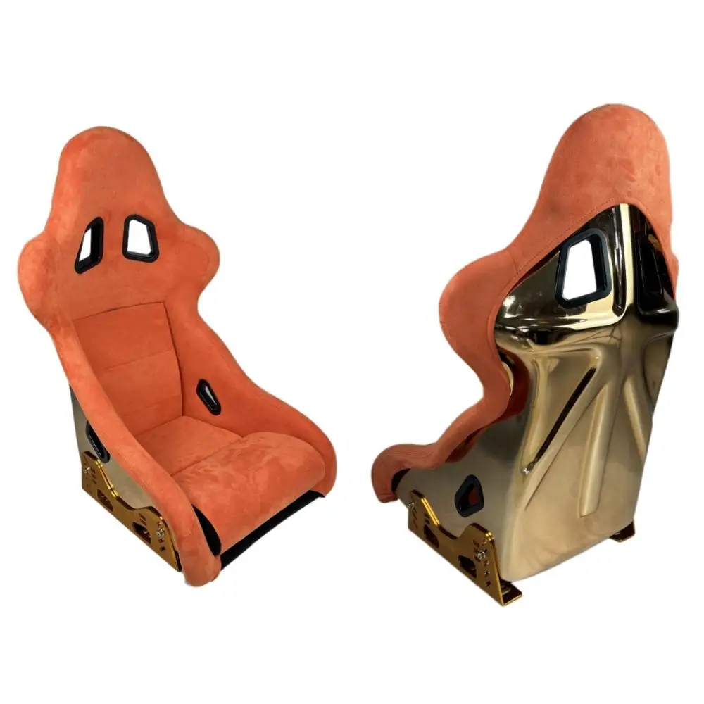 DOS Universal Orange Suede Golden Metallized Fiberglass Bucket Racing Seat Orange Racing Seat