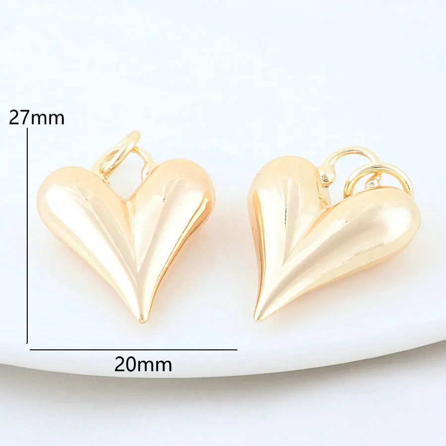 2PCS 20*27MM 14K Gold Color Brass Heart Charms Pendants Jewelry Making Supplies Diy Necklaces Bracelet Findings Accessories