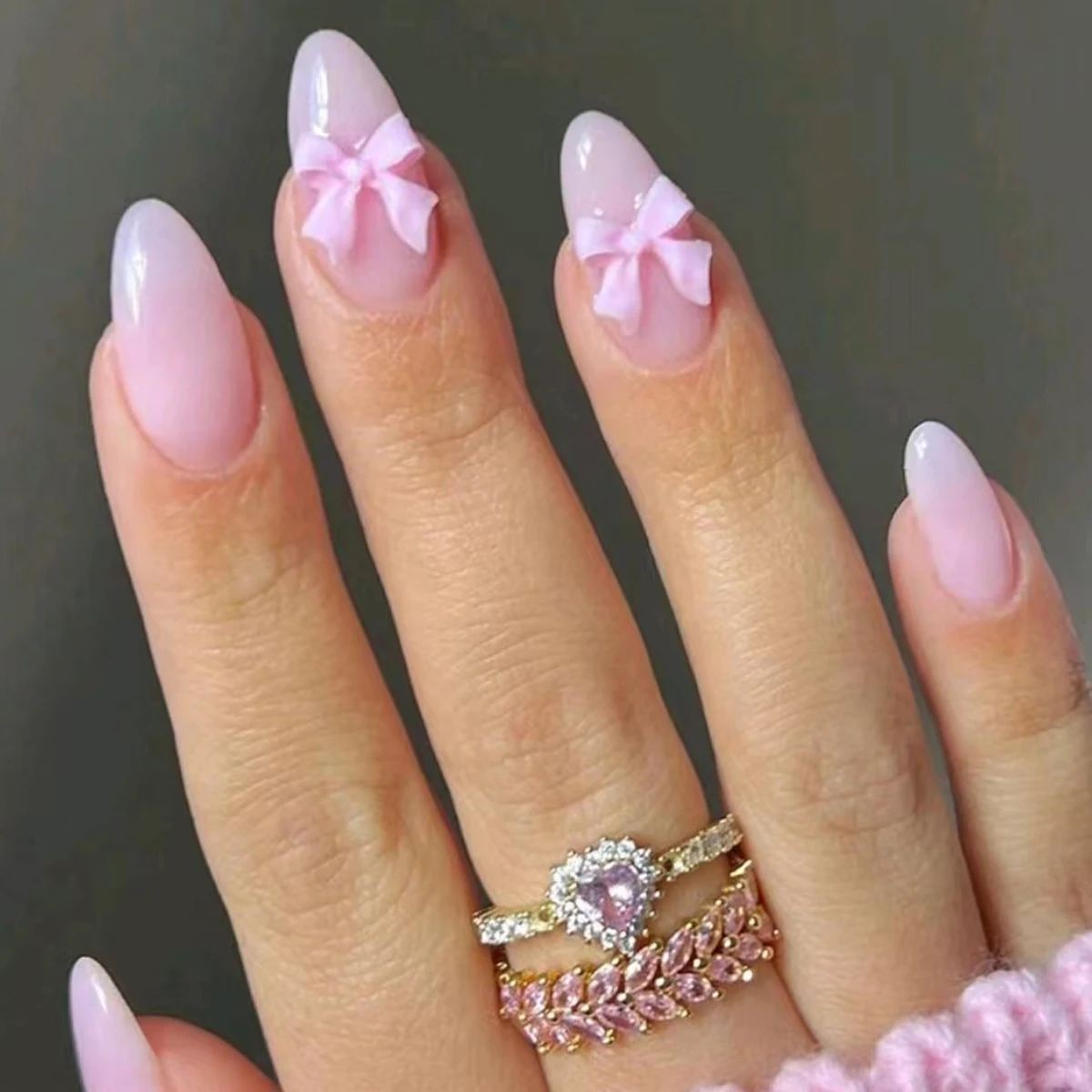 New Arrivals 24Pcs/Set Short French Water Droplet Nude Pink Bow Decoration Popular Girls Women Wearable Fake Nails