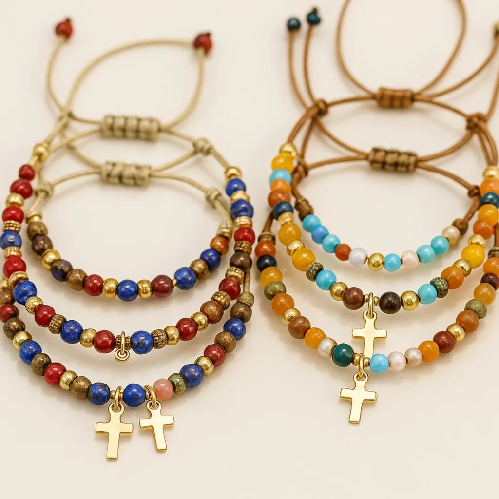 Lucky Retro National Style Cross Natural Stone Bracelet Hand String Cross-Border Gold Bead Spacer Beaded Men's Small Single Jade