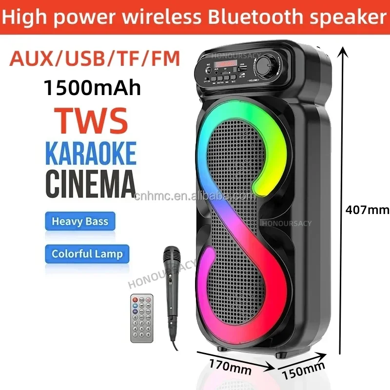 

Wireless Bluetooth Speaker Home Karaoke with Microphone Portable Outdoor Soundbar 360Stereo Surround Sound Colume TWS/FM/USB/AUX