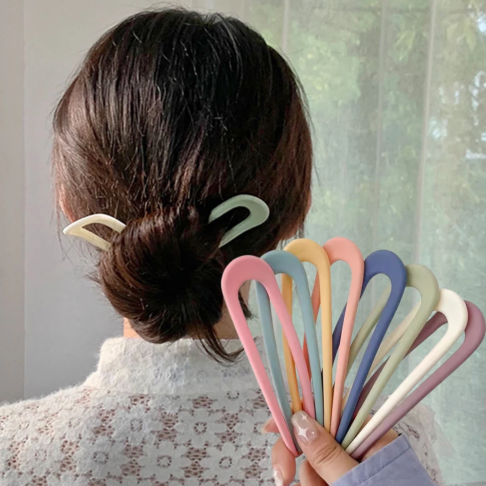 Neue U-förmige Haargabeln für Damen in Bonbonfarben, Einfache Plastik-Haarstäbchen, Elegante Süße Haarspangen, Haarband, Modische Haaraccessoires