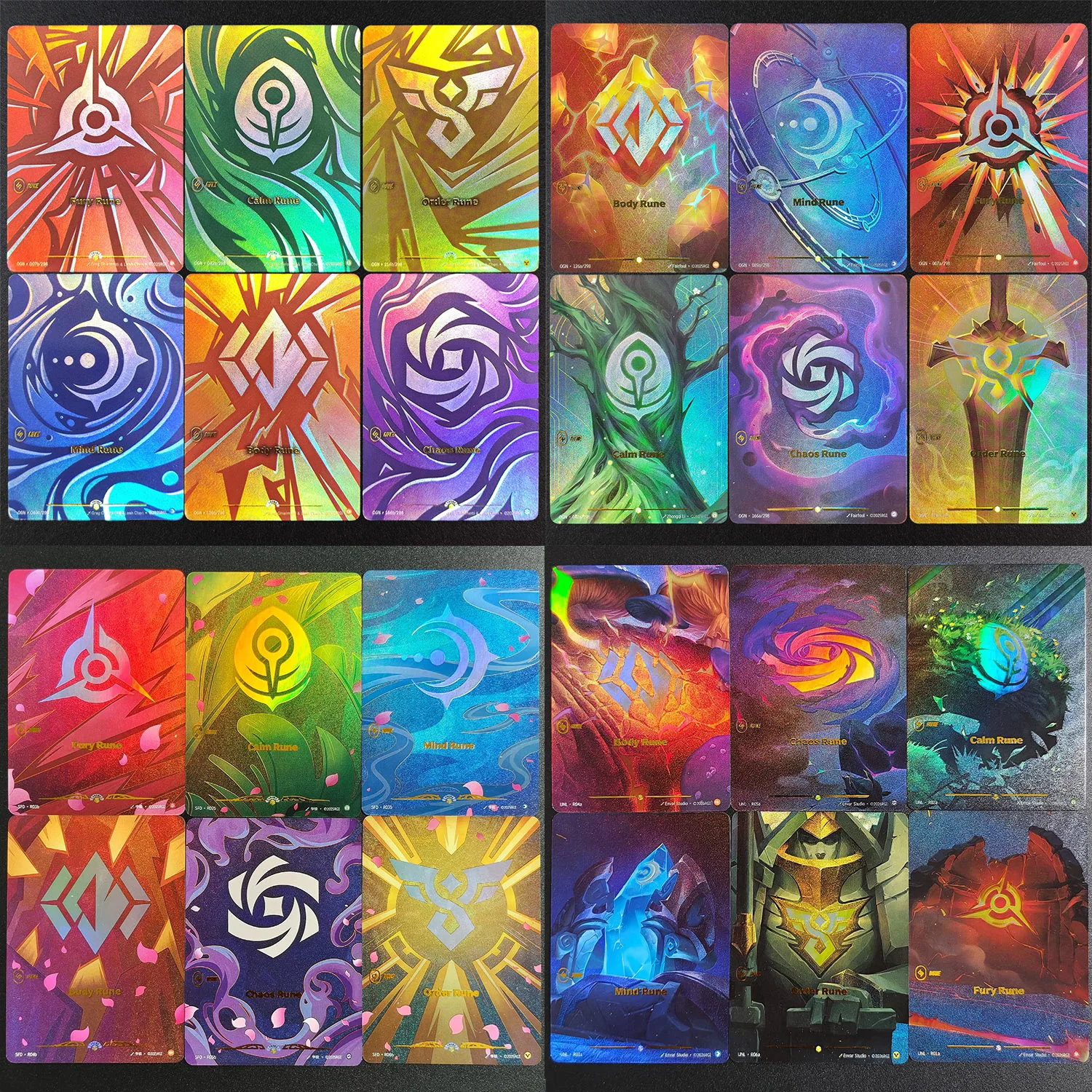 6PCS/SET DIY Proxy Riftbound Legend English OGN UNL SFD Rune Fury Mind Calm Body Order Chaos Game Collection Card Toy