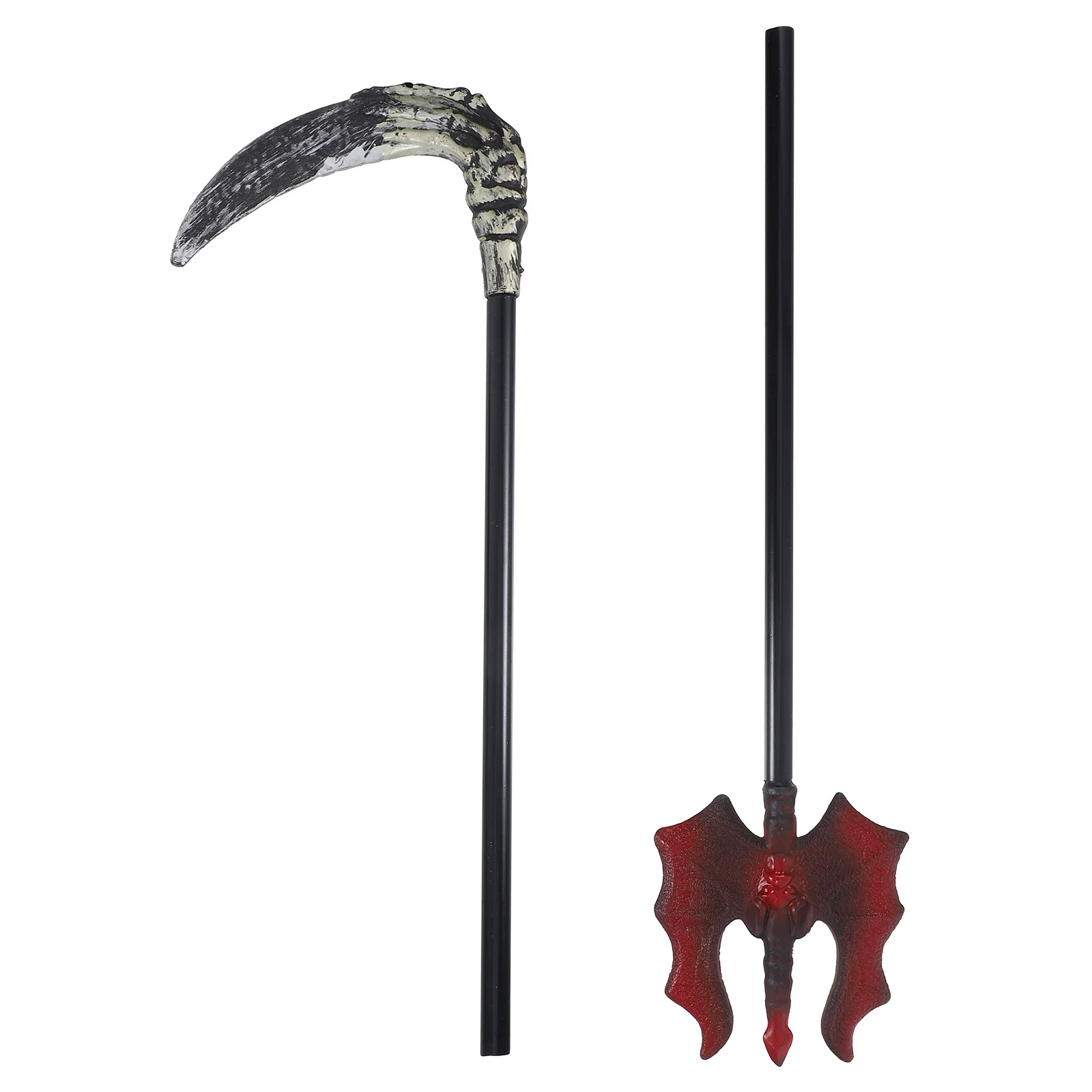 

2 шт., коса демона, реквизит, аксессуар для костюма на Хэллоуин, прочный пластиковый резак с тремя зубцами для декора косплея, вечеринки