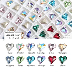 Hot 12x13MM Crooked Heart Pointed Bottom Rhinestone K9Glass Manicure Crystal Nail Art Rhinestone Stone 3D DIY Decoration Diamond