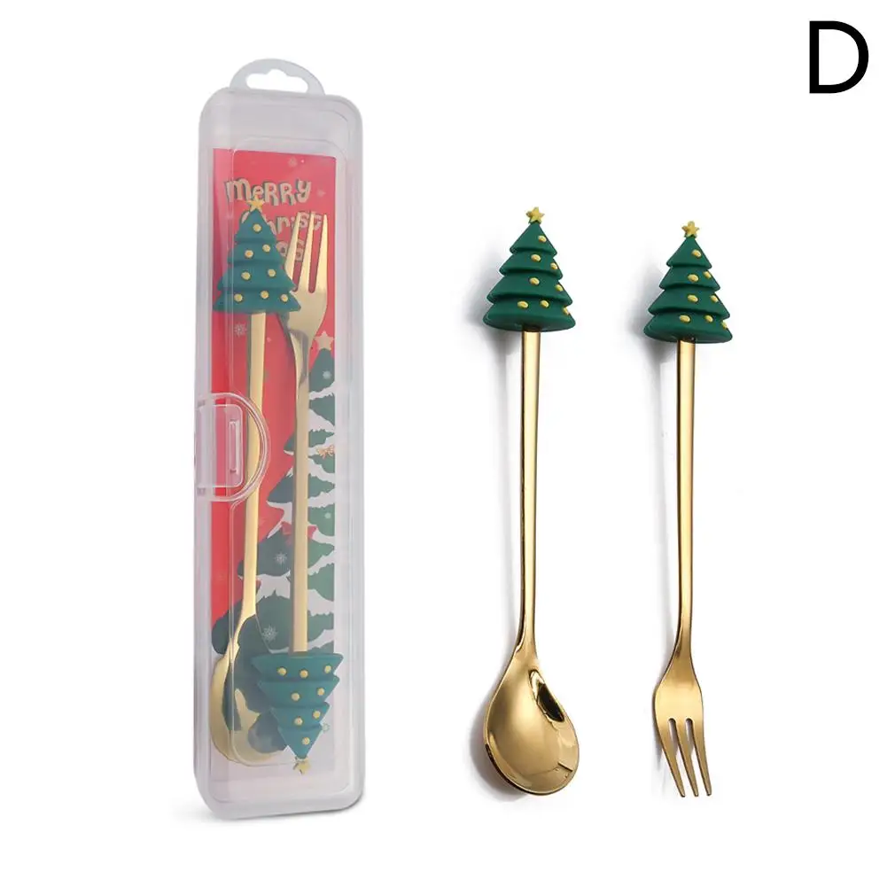 Cartoon Steel Spoon Cute Santa Claus Dessert Fork Tableware Q Fruit Spoon Storage Version Box Fork Q0u0 image 4