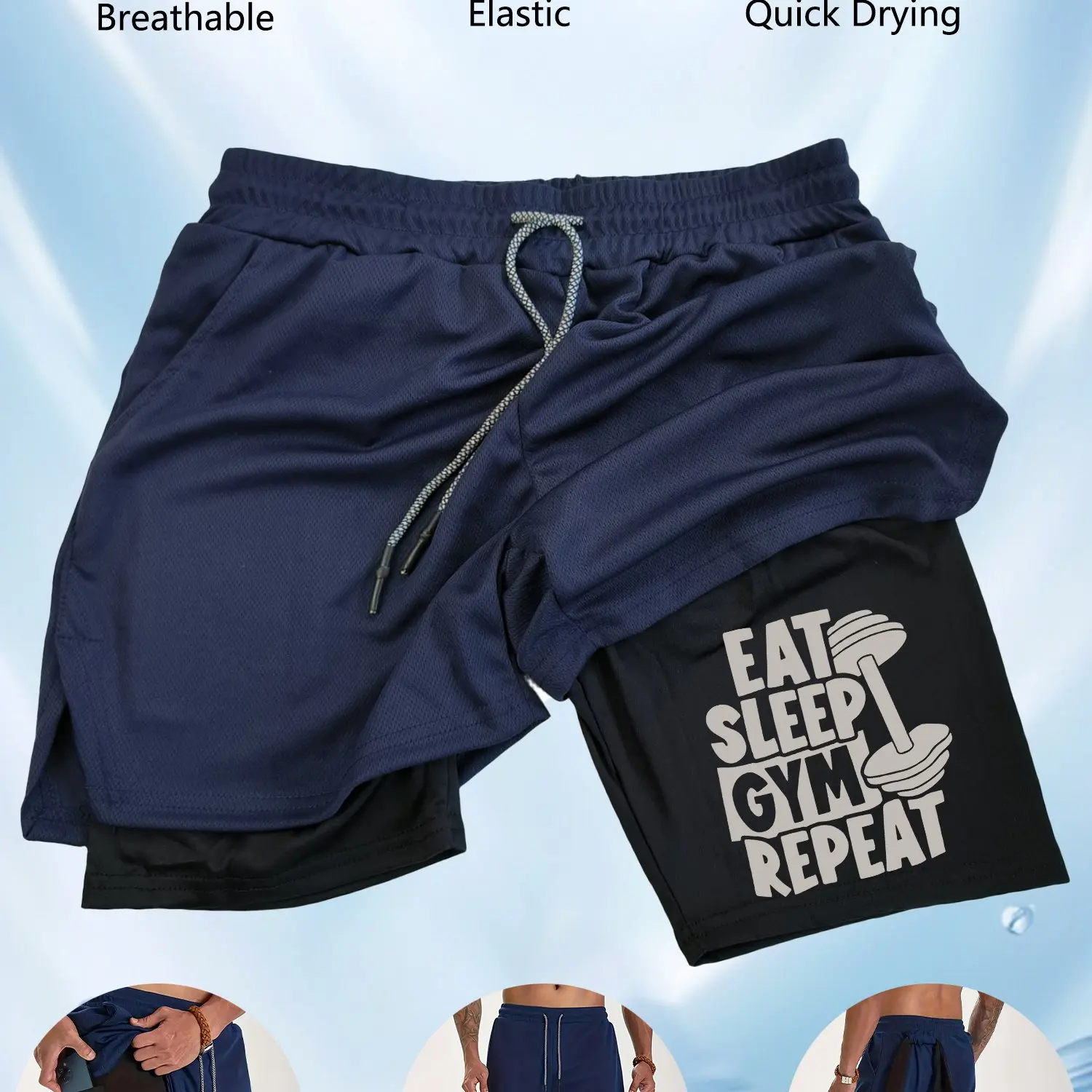 

Двухслойные спортивные шорты для фитнеса, мужские летние тонкие быстросохнущие дышащие тканые шорты, мужские спортивные штаны, одежда для тренировок в тренажерном зале