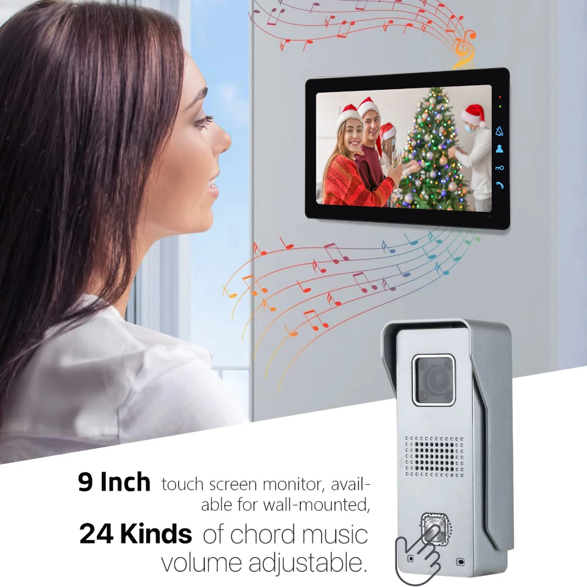 9 Inch Video Door Two-Way Intercom System Video Door phone Doorbell with Waterproof & IR Camera for Home Villa Apartment