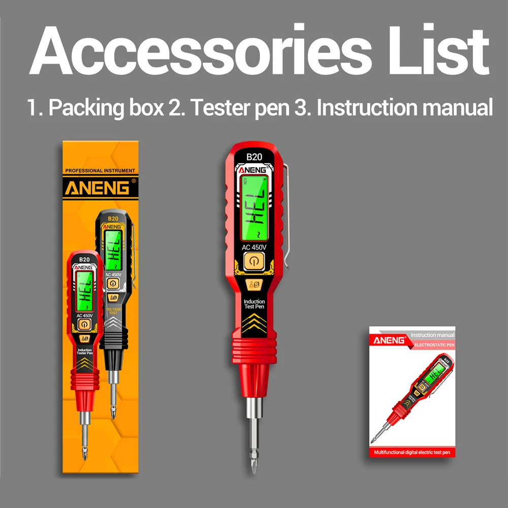 ANENG B20 Voltage Tester Pen Double Head Screwdriver Cross-head Flathead Screwdriver Electrical Induction Circuit Test Pen Tools - view 5