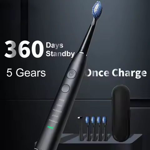 Electric Sonic Toothbrush USB Rechargeable Adult 360 Days Long Battery Life IPX7 4 Replacement Heads Travel Box SG-575 Vibrator