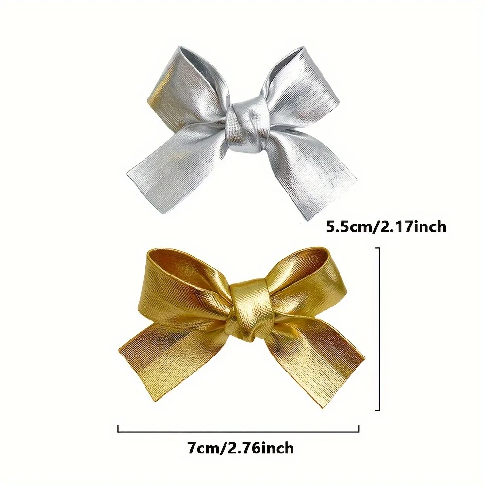 4 Pieces of Multi-Color Glittering Gold and Silver Bow Hairpins for Girls