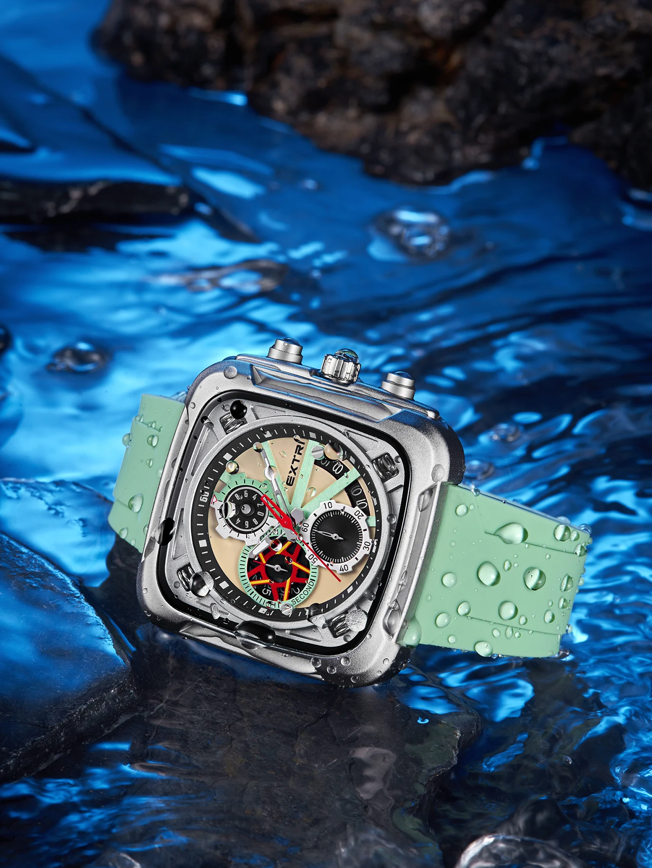 Extri Best watches Rainbow Case Watches For Men Unique Style Waterproof Sport Chronograph Wrist Watch With Colorful Metal Box