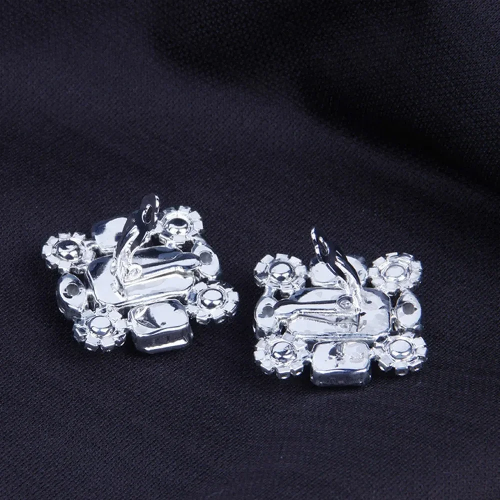 Fashion Shine White Crystal Square Earrings Rhinestone Clip on Earring Without Piercing Ear Clips for Women Party Jewelry