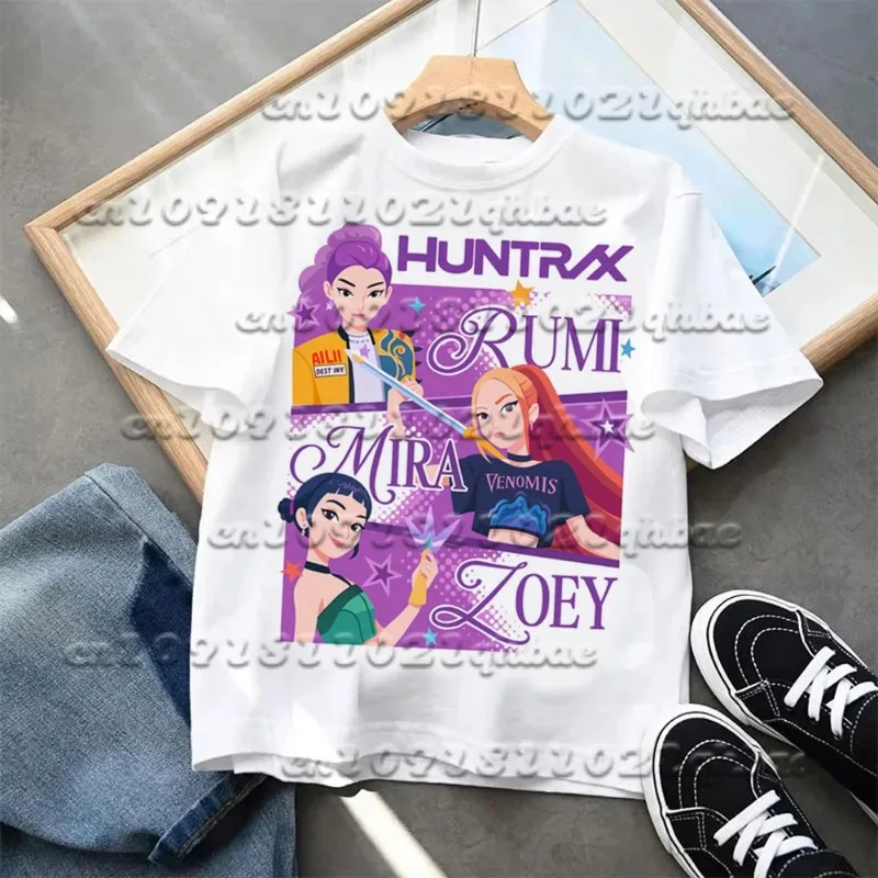 

2025 Kpop Devil Hunter, детская одежда с 3D принтом из мультфильма аниме, одежда для девочек с круглым вырезом, повседневная быстросохнущая одежда с короткими рукавами