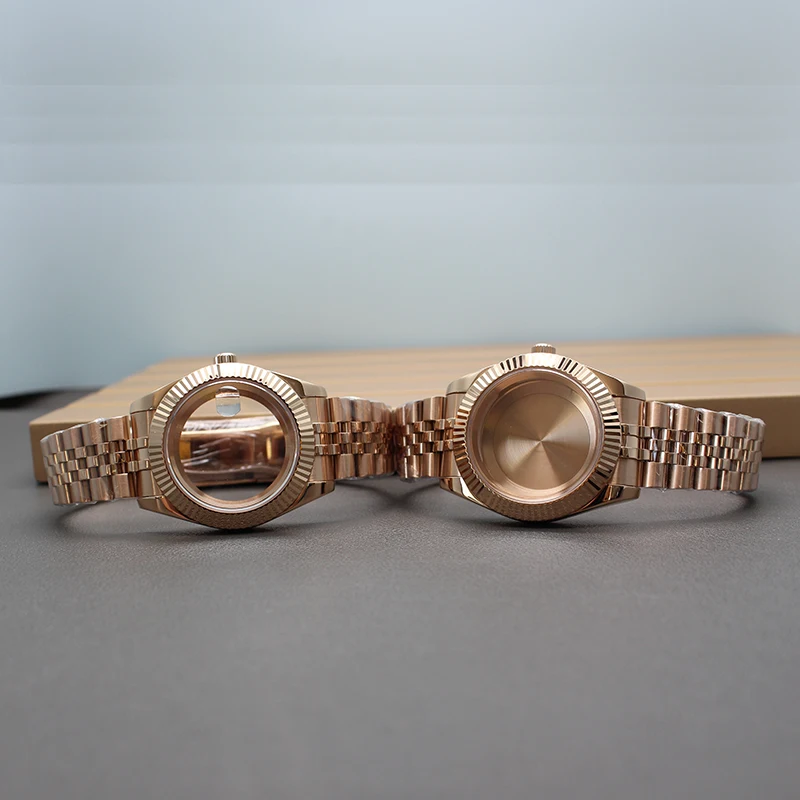 36mm40mm NH35 Watch Case Rose Gold Strap Sapphire Glass For NH35 NH36 NH34 NH38 NH70 Miyota8215 Movement 28.5mmDial Fluted bezel