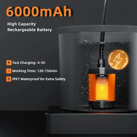 6000mAh Rechargeable Portable Camping Shower with 5-Gallon Collapsible Bucket