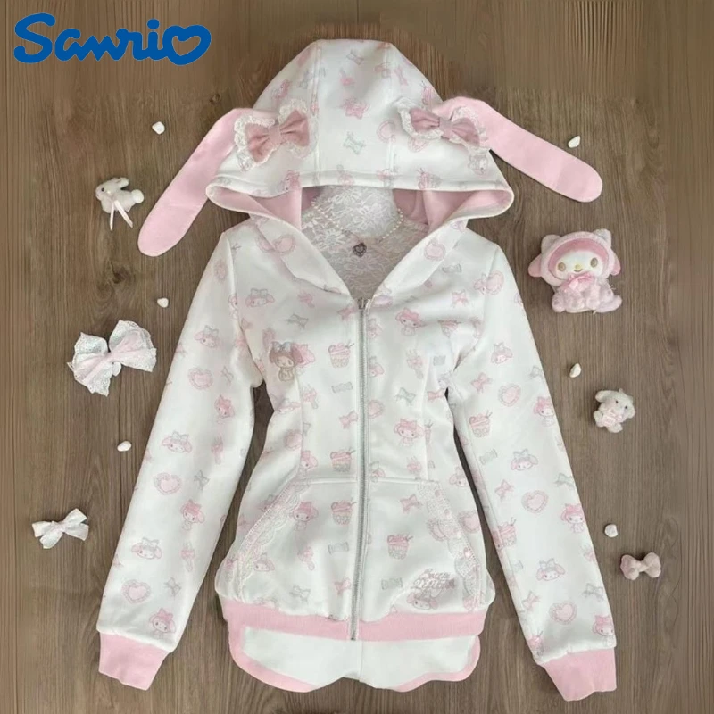 

Sanrio Hello Kitty Hoodie Kawaii Anime Cartoon Printed Embroidery Accessories Waist Hoodie Daughter's Casual Coat Gift·