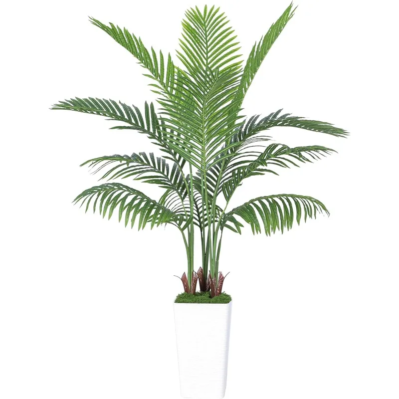 

Artificial Palm Tree Artificial Silk Plant Fake Tree with White Tall Planter Faux Tropical Areca Floor Plant in Pot
