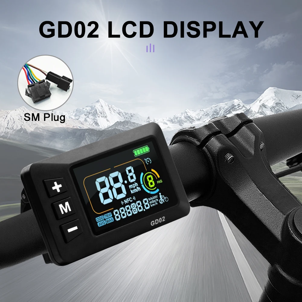 

GD02 Цветной дисплей Ebike 24V36V48V52V60V Метр ЖК-дисплей 5-контактный водонепроницаемый/SM-штекер для No. 2-контроллер протокола связи
