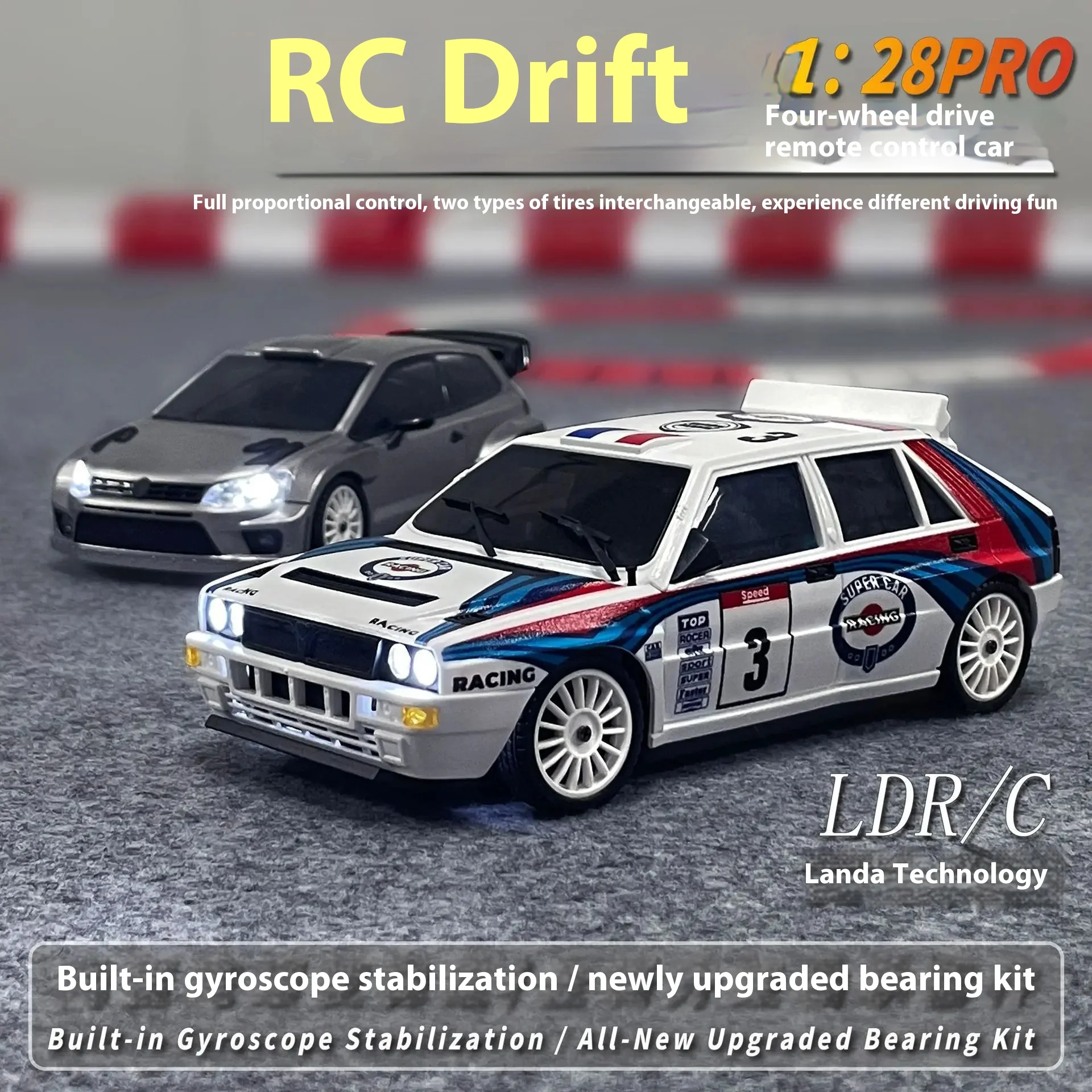 Nuovo Lancia 2802Pro scala 1:28 telecomando auto da corsa giocattolo simulazione modello giroscopico alla deriva per bambini e adulti giocattolo