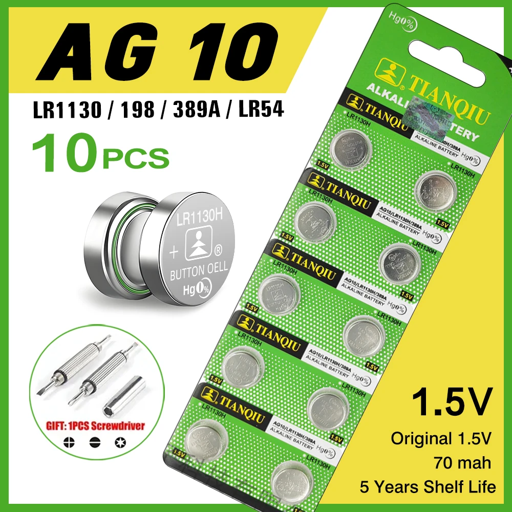 10-50pcs Button Battery AG10 LR1130 Batteries LR54 SR54 389 LR54 189 1.55V Coin Cell Applicable Watch Alarm Clock Calculator