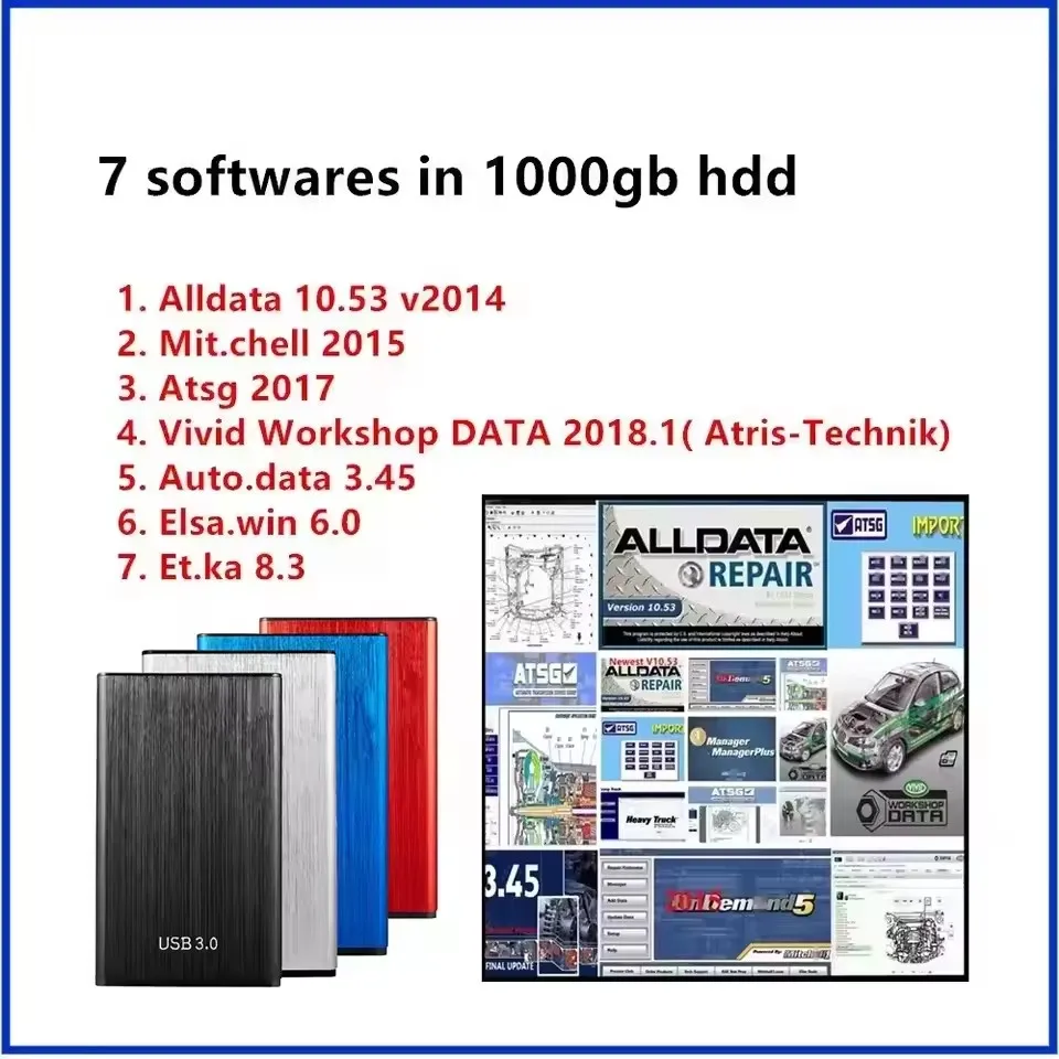 2025 حار بيع Alldata 10.53 + Autodata 3.45 Mi.chel 2015 ATSG Vivid Workshop 2018 ElsaWin 6.0 برنامج إصلاح السيارات 7in 1 تيرا بايت HDD #4
