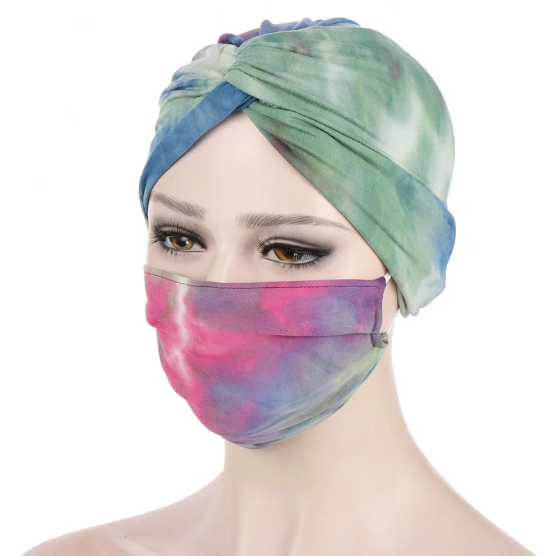 Twisted Sleeve Cap Mask Set Anti-Strangulation Button Tam-O'-Shanter Muslim Tam-O'-Shanter in Stock